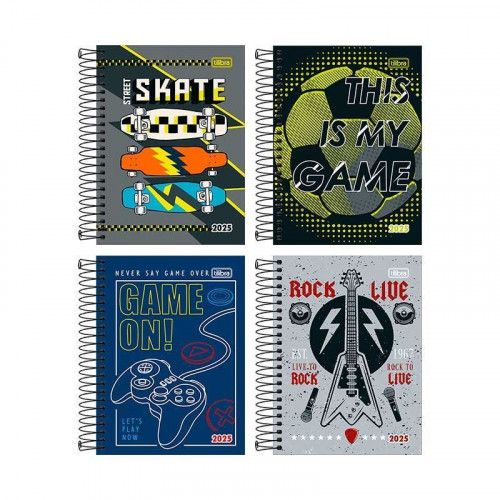 AGENDA ESPIRAL PEPPER M4 MASCULINO TILIBRA 2025 - REF. 179035 - PACOTE COM 4 UNIDADES SORTIDAS