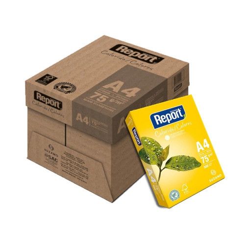 PAPEL SULFITE A4 75G 500 FOLHAS COLOR AMARELO REPORT - CAIXA COM 5 PACOTES