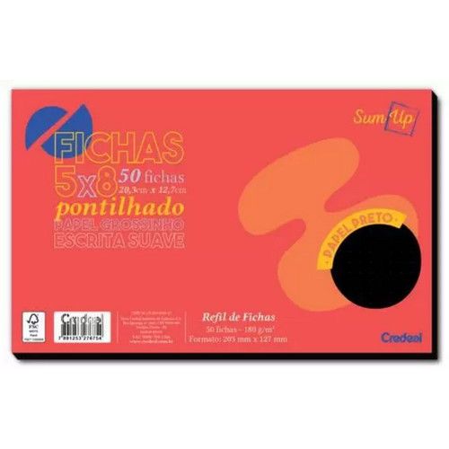 FICHA PONTILHADO 5X8 PRETO COM 50 FOLHAS CREDEAL - REF. 276754 - 1 UNIDADE