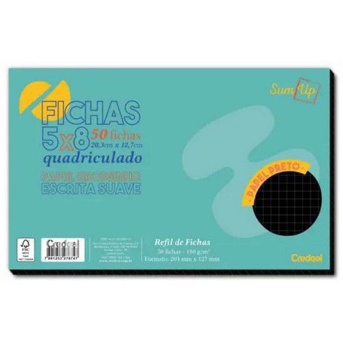FICHA QUADRICULADO 5X8 PRETO COM 50 FOLHAS CREDEAL - REF. 276747 - 1 UNIDADE