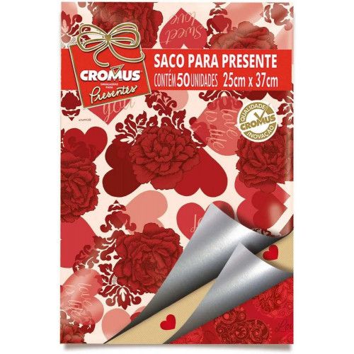 SACO 30X44CM METAL SORTIDO ROMANTICO CROMUS - REF. 99003105 - PACOTE COM 50 UNIDADES