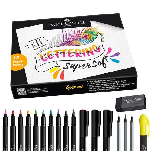 KIT LETTERING SUPERSOFT COM 18 PECAS FABER-CASTELL - REF. KIT/LETSS - 1 UNIDADE