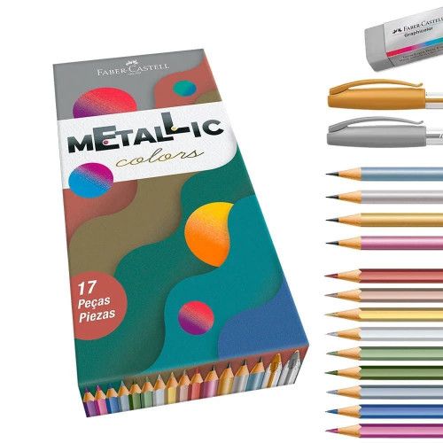 KIT METALLIC COLORS COM 17 PECAS FABER-CASTELL - REF. KIT/METAL - 1 UNIDADE