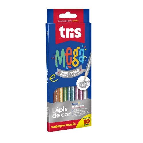 LAPIS 10 CORES MEGA SOFT COLOR METALICO TRIS - REF. 616636 - PACOTE COM 6 UNIDADES