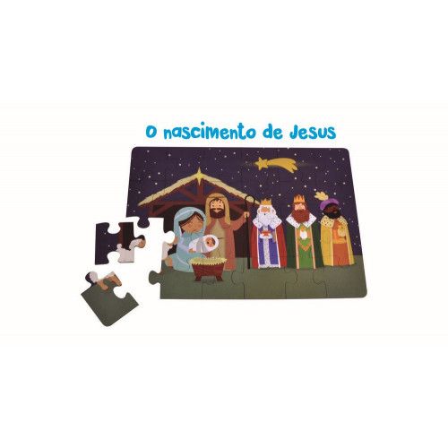 QUEBRA CABECA BIBLICO 24 PECAS MADEIRA AQUARELA - O NASCIMENTO  DE CRISTO - 1 UNIDADE
