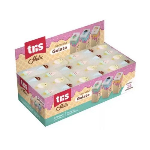 BORRACHA DECORADA GELATO RETANGULAR TRIS - REF. 606385 - CAIXA COM 24 UNIDADES