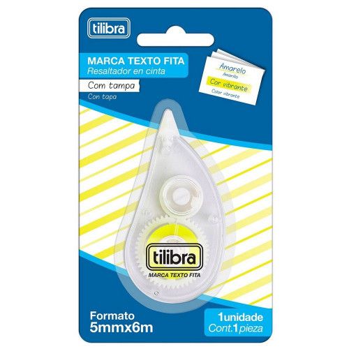 MARCA TEXTO EM FITA 5MM X 6M AMARELO TILIBRA - REF. 34470 - CAIXA COM 12 UNIDADES