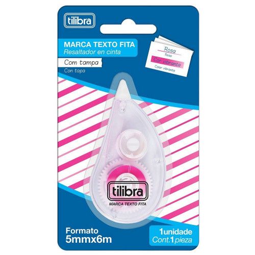 MARCA TEXTO EM FITA 5MM X 6M ROSA TILIBRA - REF. 34471 - CAIXA COM 12 UNIDADE