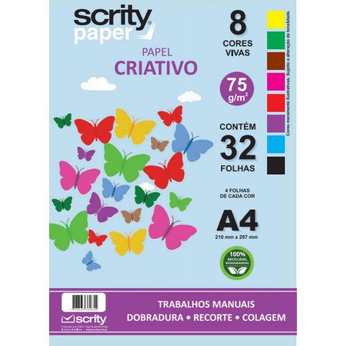 BLOCO CRIATIVO A4 75G DOBRADURA 8 CORES 32 FOLHAS SCRITY - REF. SP032.15 - 1 UNIDADE