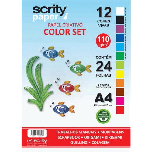 BLOCO CRIATIVO A4 110G COLOR SET 12 CORES 24 FOLHAS - REF. SP024.15 - 1 UNIDADE