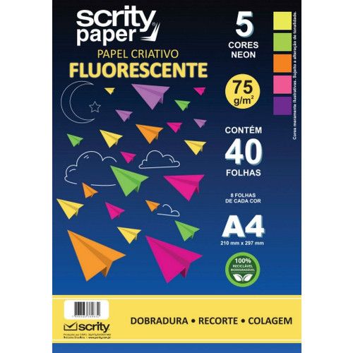 BLOCO CRIATIVO A4 75G FLUORESCENTE 5 CORES 40 FOLHAS - REF. SP040.15 - 1 UNIDADE