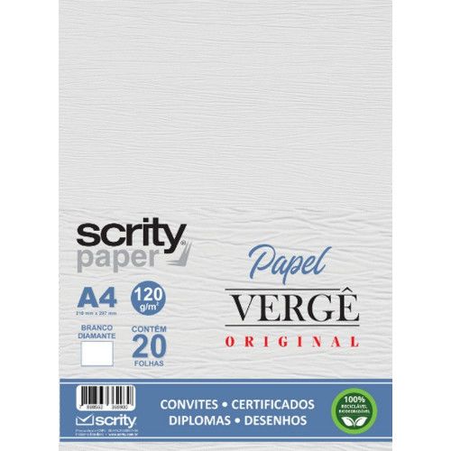 PAPEL VERGE 120G 20 FOLHAS BRANCO DIAMANTE SCRITY - REF. SP055.01 - 1 UNIDADE