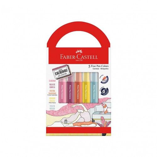 CANETA HIDROGRAFICA 0.4 FINE PEN COM 5 PECAS COM CHEIRINHO FABER-CASTELL - REF. FPB/ES5REZF - PACOTE COM 6 UNIDADES