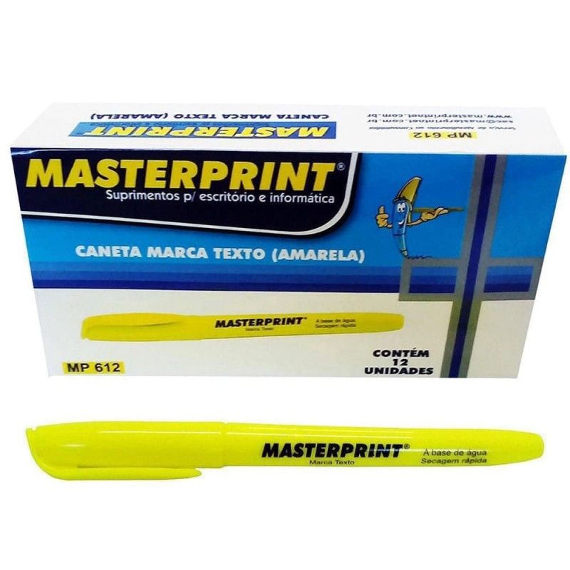 PINCEL MARCA TEXTO AMARELO MASTERPRINT - REF. MP612 - CAIXA COM 12 UNIDADES