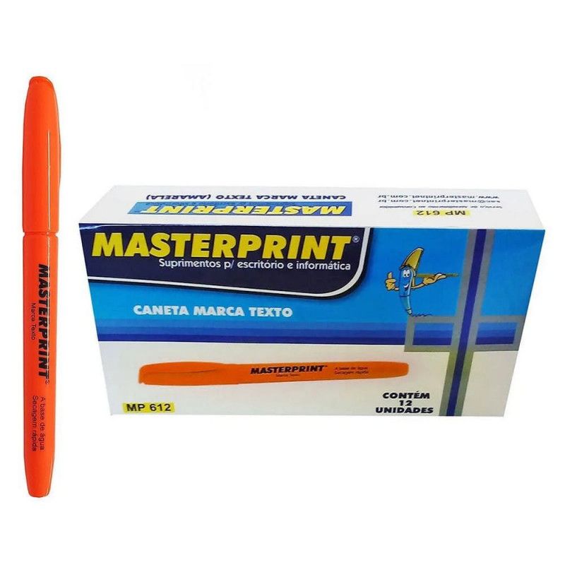 PINCEL MARCA TEXTO LARANJA MASTERPRINT - REF. MP612 - CAIXA COM 12 UNIDADES