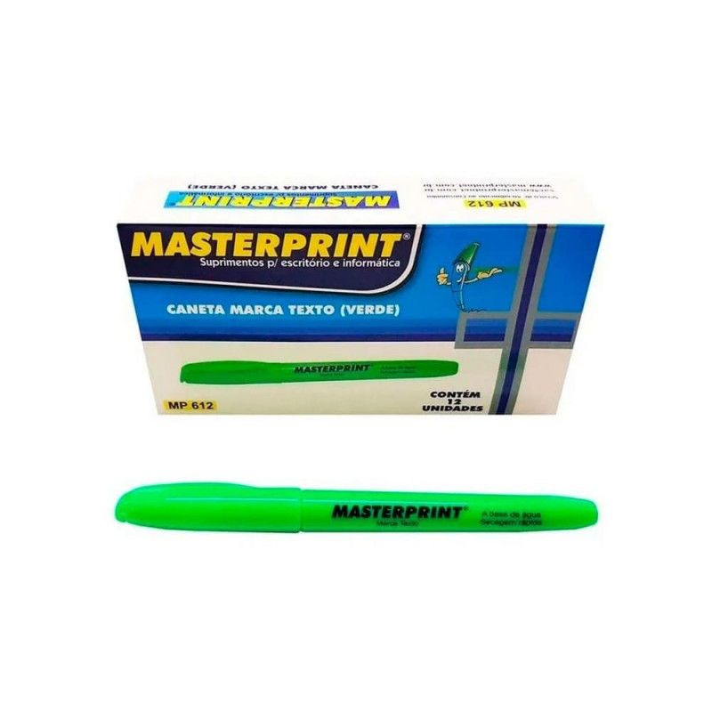 PINCEL MARCA TEXTO VERDE MASTERPRINT - REF. MP612 - CAIXA COM 12 UNIDADES