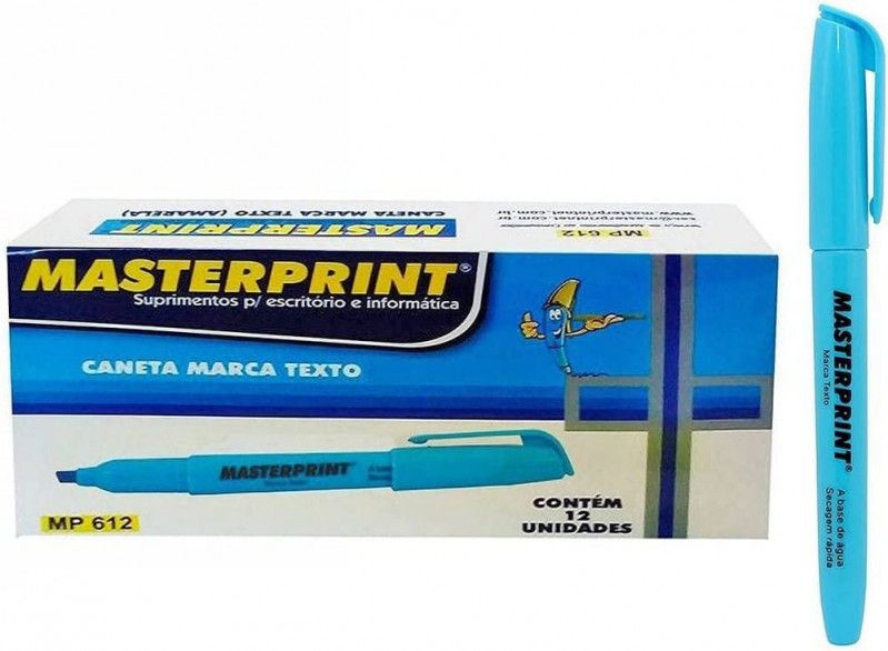 PINCEL MARCA TEXTO AZUL MASTERPRINT - REF. MP612 - CAIXA COM 12 UNIDADES