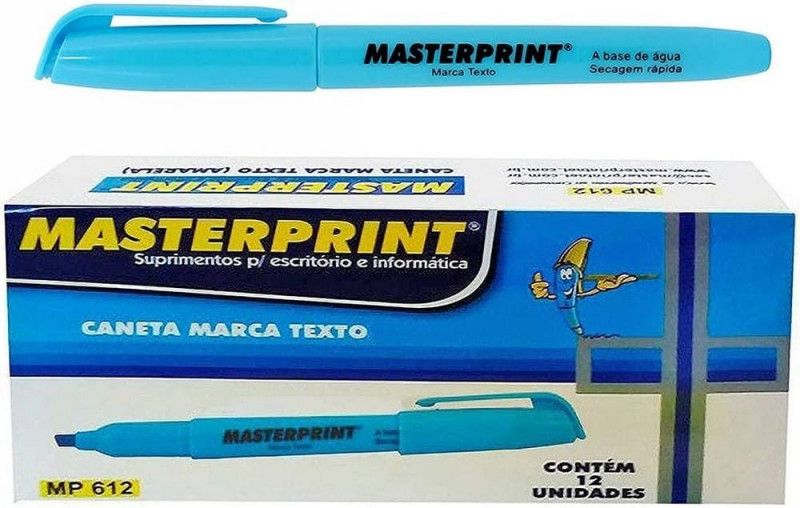 PINCEL MARCA TEXTO AZUL MASTERPRINT - REF. MP612 - CAIXA COM 12 UNIDADES