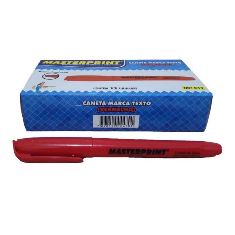 PINCEL MARCA TEXTO VERMELHO MASTERPRINT - REF. MP612 - CAIXA COM 12 UNIDADES