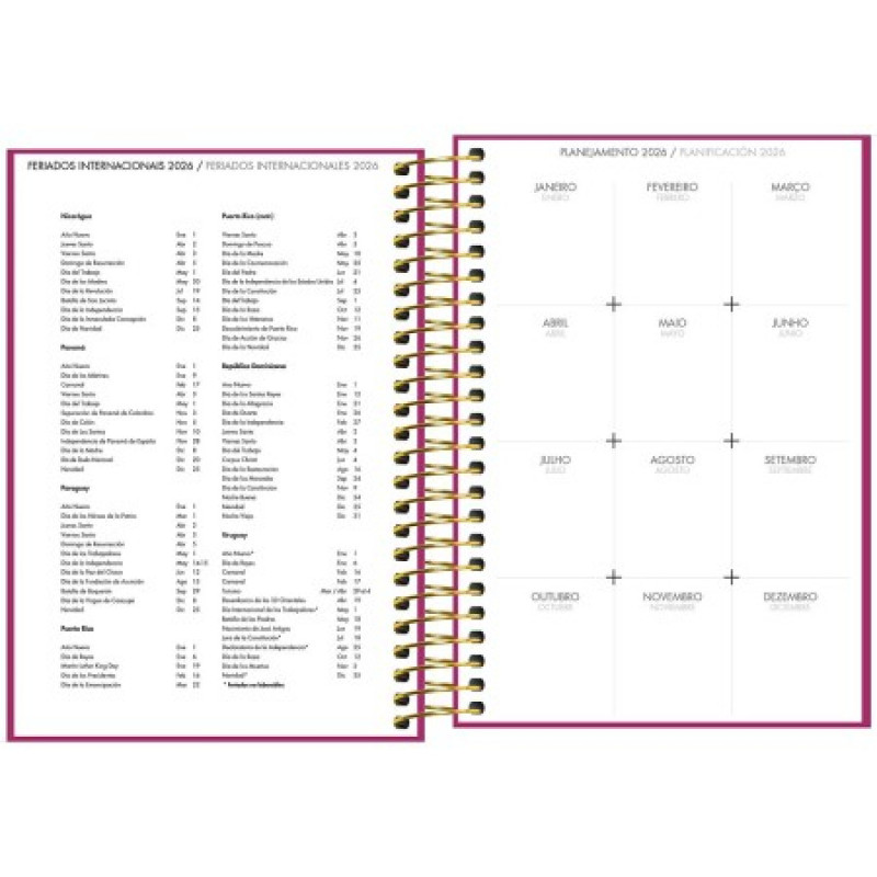 AGENDA ESPIRAL NAPOLI FEMININA M5 TILIBRA 2026 - REF. 145530 - PACOTE COM 5 UNIDADES