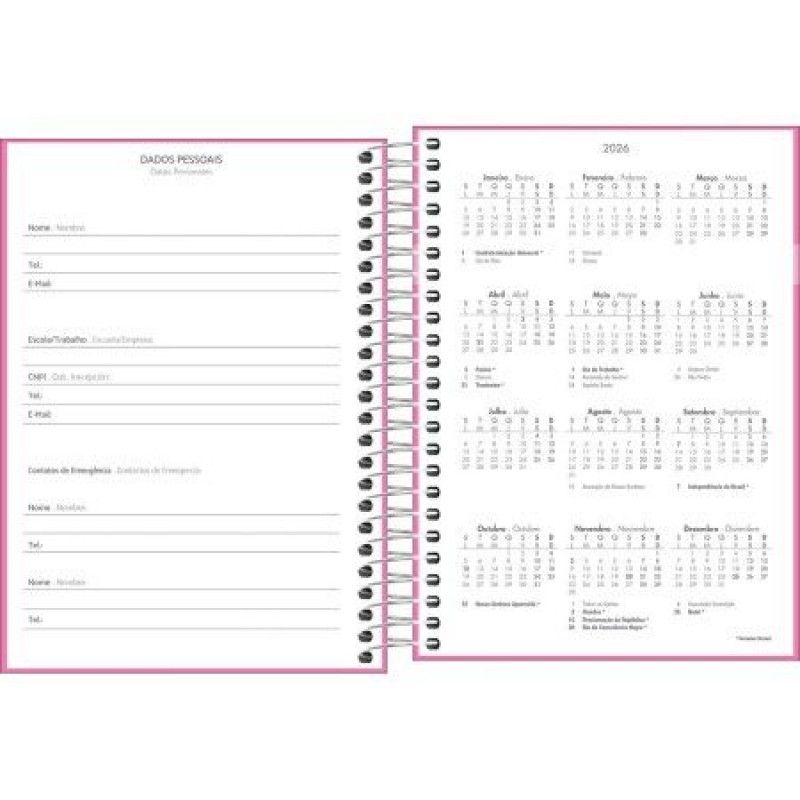 AGENDA ESPIRAL MAIS FEMININA M4 TILIBRA 2026 - REF. 144843 - PACOTE COM 4 UNIDADES SORTIDAS