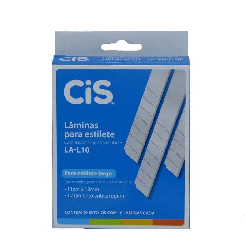 LAMINA ESTILETE LARGA 18MM CIS - REF. LA-L10 - CAIXA COM 10 PACOTES