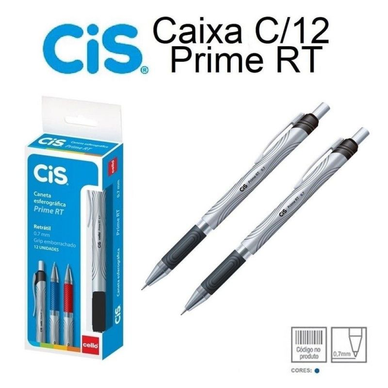 CANETA ESFEROGRAFICA 0.7 RETRATIL PRIME PRETO - REF. 0873 - CAIXA COM 12 UNIDADES