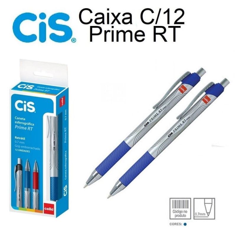 CANETA ESFEROGRAFICA 0.7 RETRATIL PRIME AZUL - REF. 0866 - CAIXA COM 12 UNIDADES