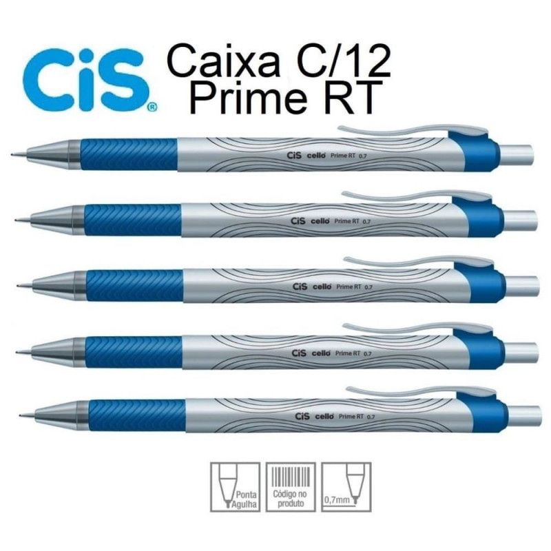 CANETA ESFEROGRAFICA 0.7 RETRATIL PRIME AZUL - REF. 0866 - CAIXA COM 12 UNIDADES