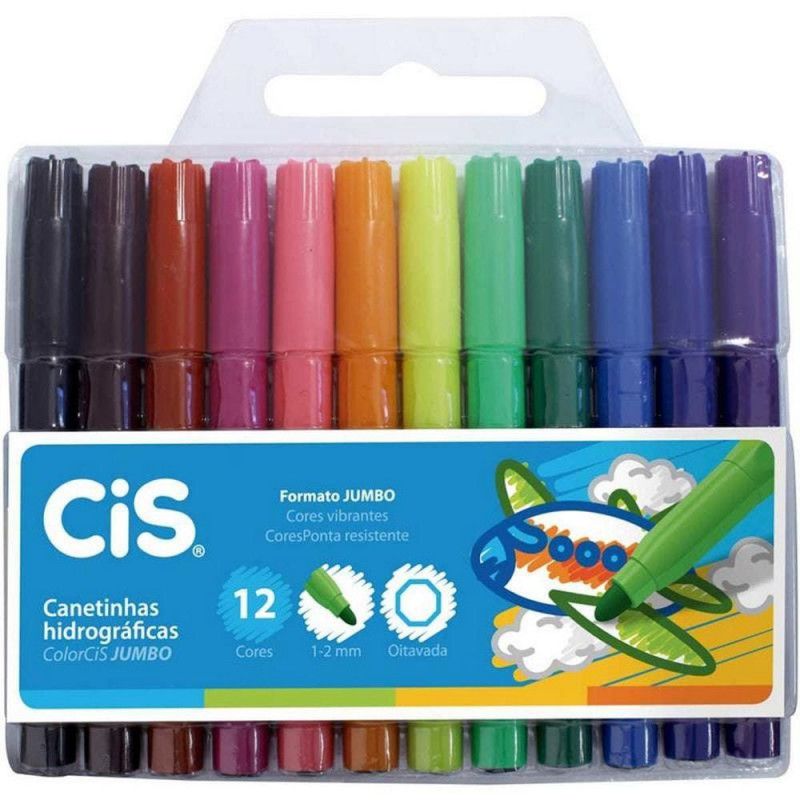 CANETA HIDROCOR 12 CORES JUMBO CIS - 1 UNIDADE