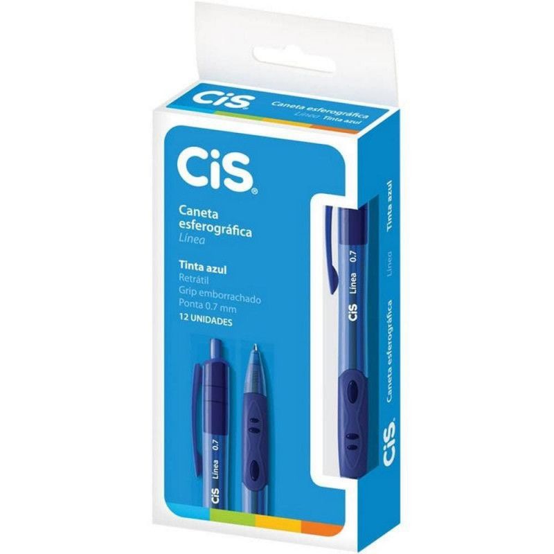 CANETA ESFEROGRAFICA 0.7 RETRATIL LINEA AZUL CIS - REF. 7666 - CAIXA COM 12 UNIDADES