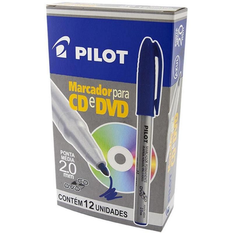 PINCEL PERMANENTE CD DVD 2.0 AZUL PILOT - 1 CAIXA COM 12 UNIDADES