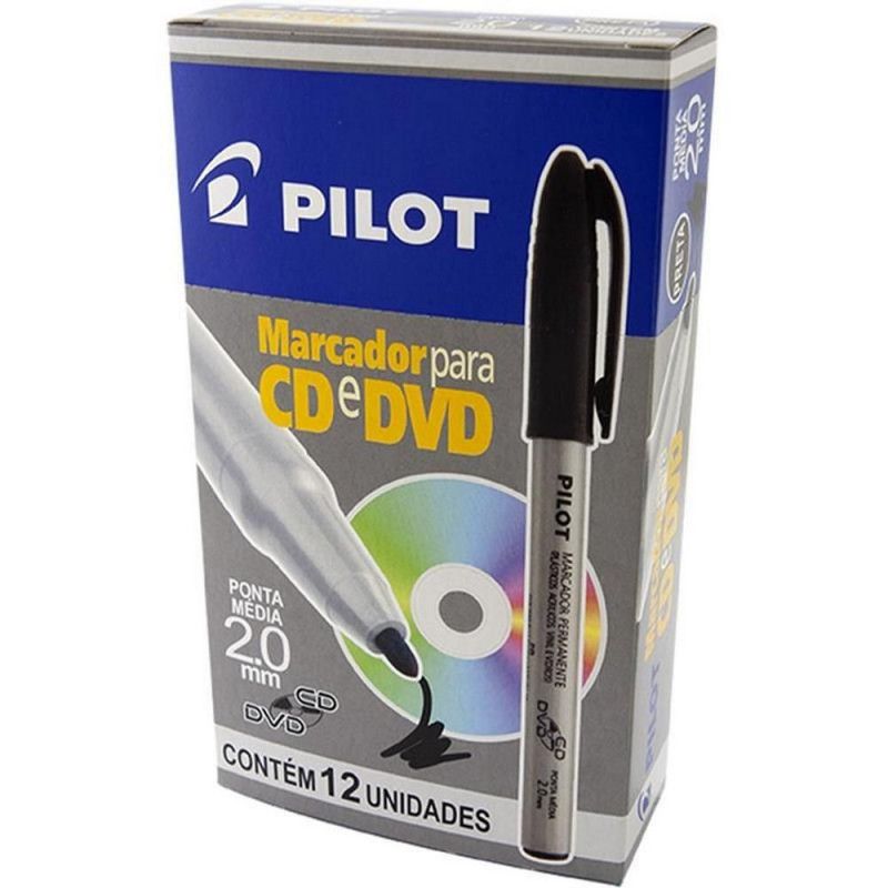 PINCEL PERMANENTE CD DVD 2.0 PRETO PILOT - 1 CAIXA COM 12 UNIDADES