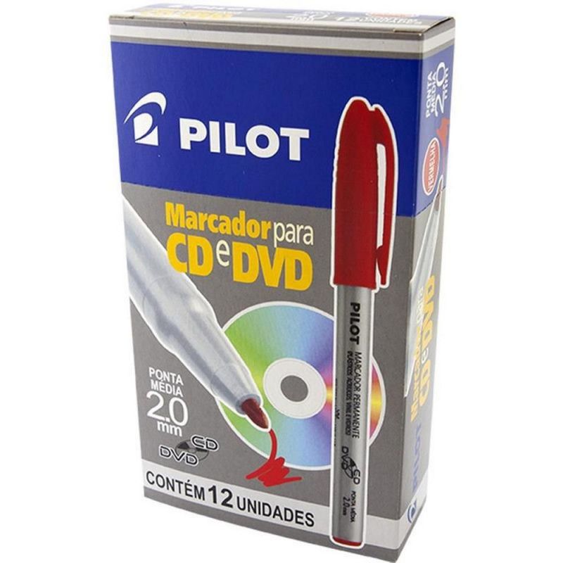 PINCEL PERMANENTE CD DVD 2.0 VERMELHO PILOT - 1 CAIXA COM 12 UNIDADES