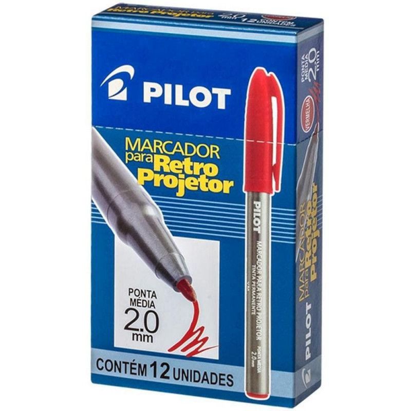 PINCEL RETRO PROJETOR 2.0 VERMELHO PILOT - 1 CAIXA COM 12 UNIDADES
