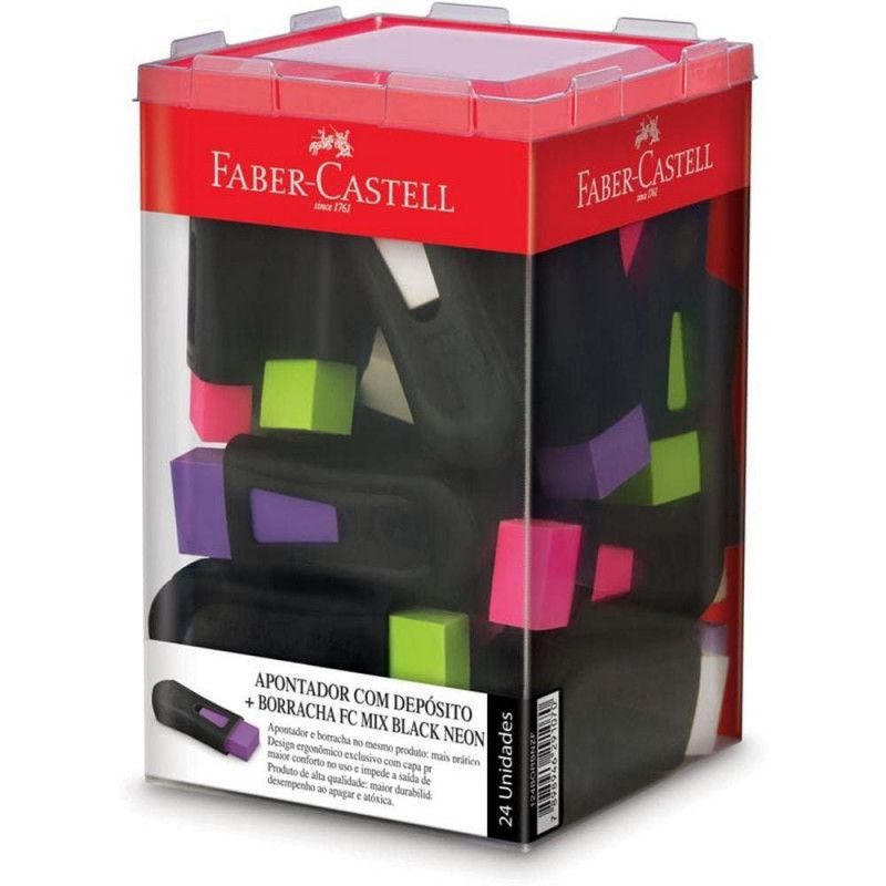 APONTADOR BORRACHA BLACKNEON FABER - REF. 124BORBNZF - CAIXA COM 24 UNIDADES