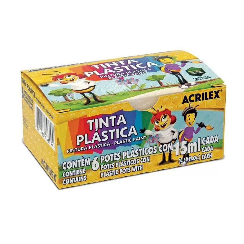 TINTA PLASTICA 15ML 6 CORES ACRILEX - PACOTE COM 12 UNIDADES