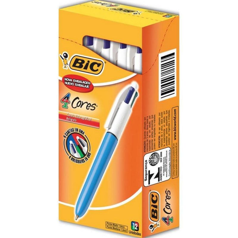CANETA ESFEROGRAFICA 1.0 4 CORES BIC - REF. 843334 - CAIXA COM 12 UNIDADES