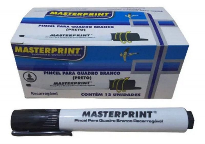PINCEL QUADRO BRANCO MP619 PRETO MASTERPRINT - REF. MP619 - CAIXA COM 12 UNIDADES