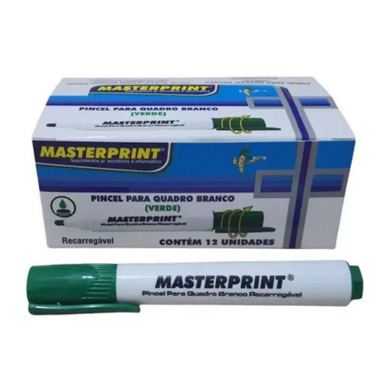 PINCEL QUADRO BRANCO MP619 VERDE MASTERPRINT - REF. MP619 - CAIXA COM 12 UNIDADES