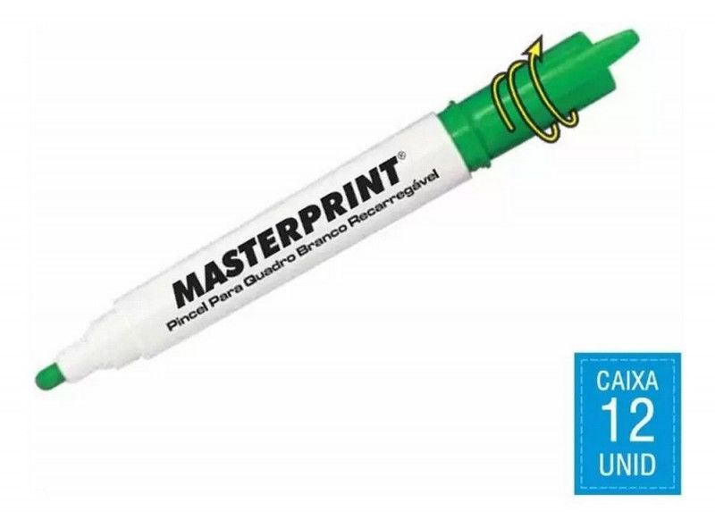 PINCEL QUADRO BRANCO MP619 VERDE MASTERPRINT - REF. MP619 - CAIXA COM 12 UNIDADES