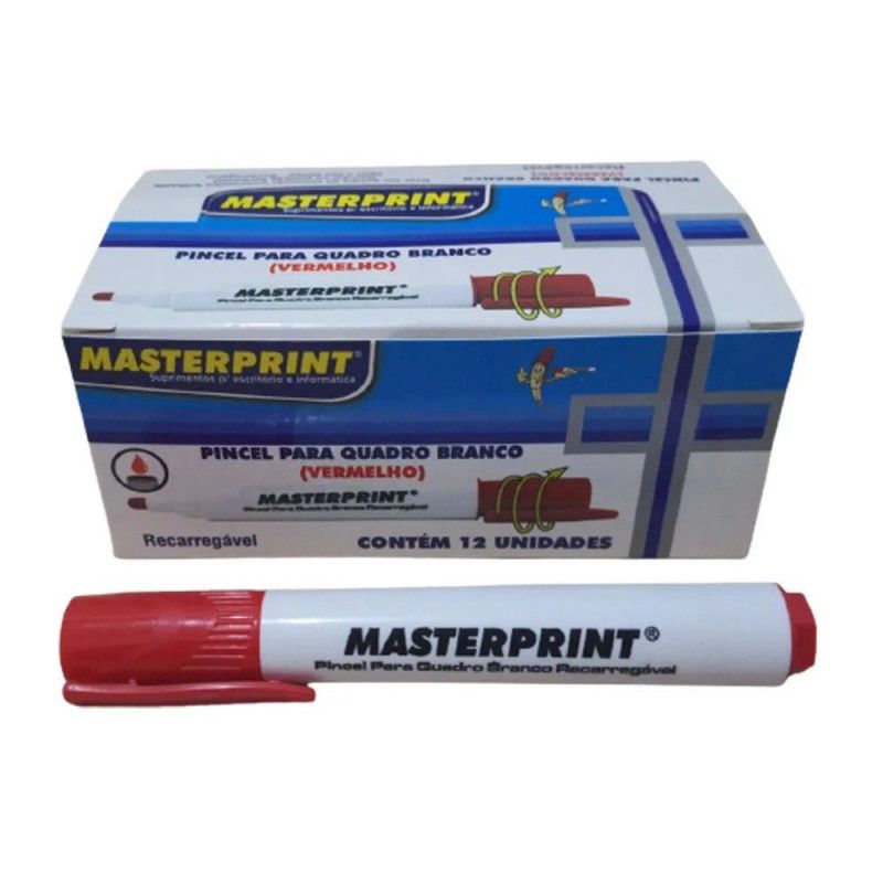 PINCEL QUADRO BRANCO MP619 VERMELHO MASTERPRINT - REF. MP619 - CAIXA COM 12 UNIDADES
