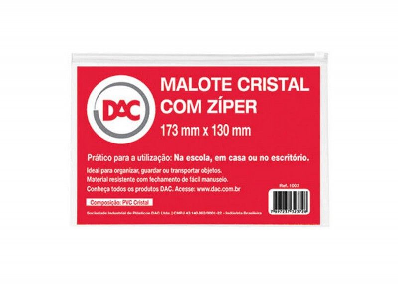 MALOTE CRISTAL COM ZIPER 175X125MM DAC - REF. 1007TR - CAIXA COM 5 UNIDADES
