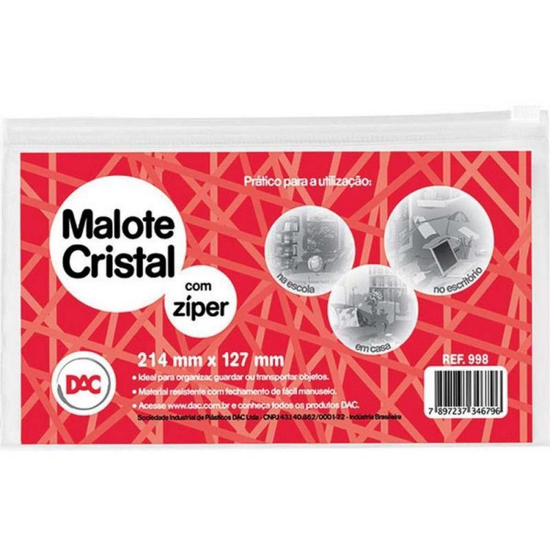 MALOTE CRISTAL COM ZIPER 214X127MM 998 - REF. 998TR - CAIXA COM 5 UNIDADES