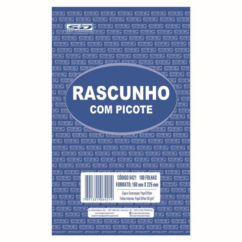 BLOCO RASCUNHO COM PICOTE 100 FOLHAS 160X225 SAO DOMINGOS - REF. 6421 - PACOTE COM 10 UNIDADES