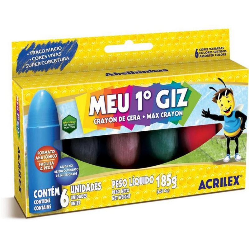 GIZ DE CERA 6 CORES MEU 1 GIZ ACRILEX - REF. 9506 - CAIXA COM 3 UNIDADES