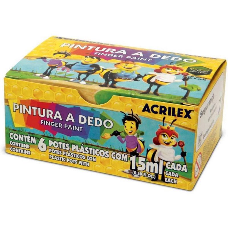 PINTURA A DEDO 6 CORES 15ML ACRILEX - PACOTE COM 6 UNIDADES
