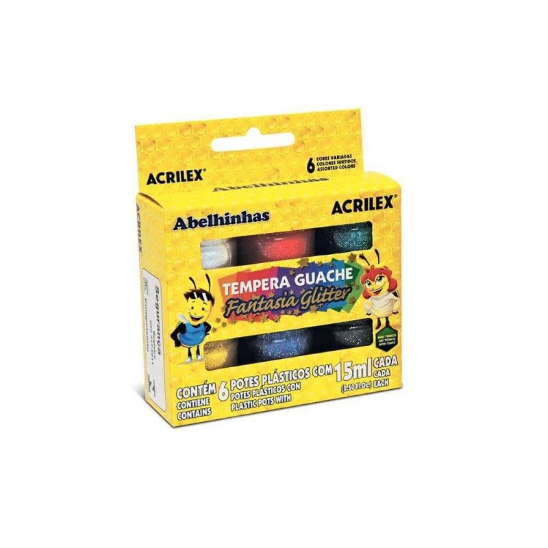 TINTA GUACHE 15ML 6 CORES FANTASIA METALLIC - REF. 2002 - PACOTE COM 6 UNIDADES