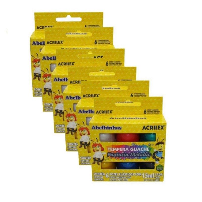 TINTA GUACHE 15ML 6 CORES FANTASIA METALLIC - REF. 2002 - PACOTE COM 6 UNIDADES