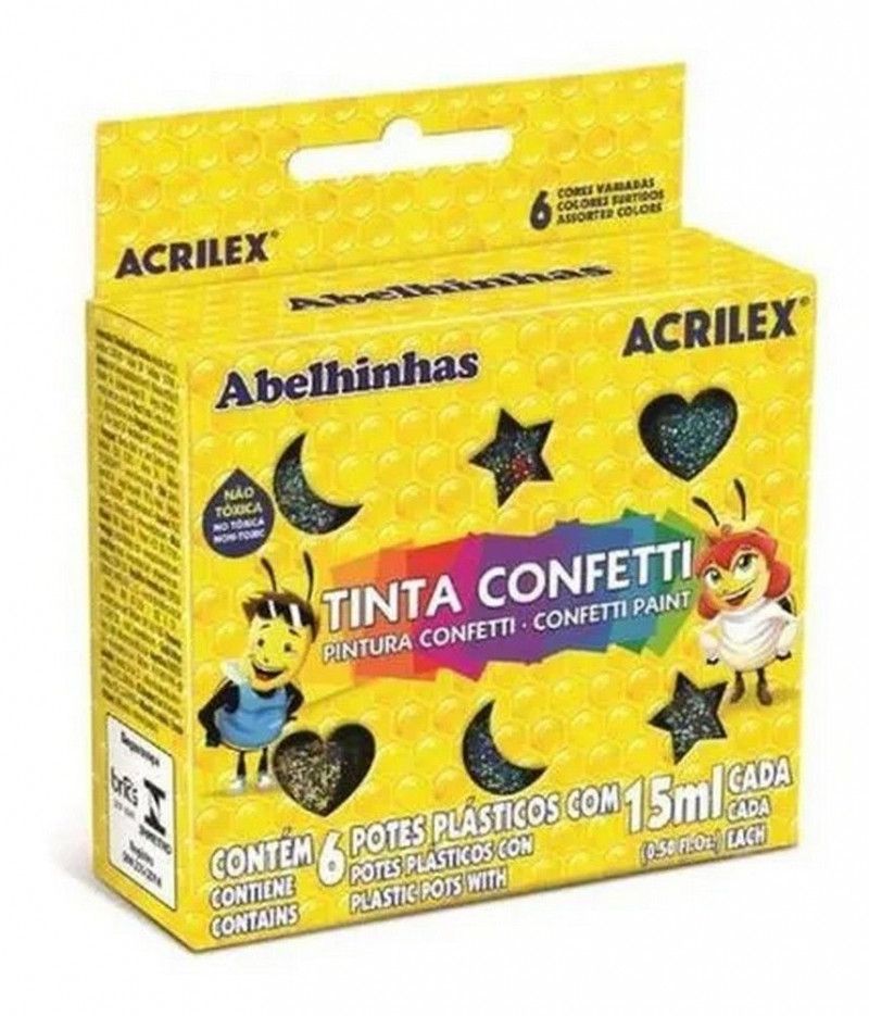 TINTA CONFETTI 15ML 6 CORES - REF. 02415 - CAIXA COM 6 UNIDADES